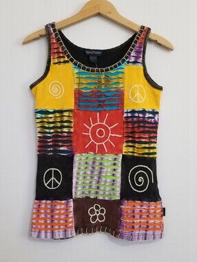 NWT Agan Traders Nepal Patchwork Tank Top 100% Cotton Size Medium